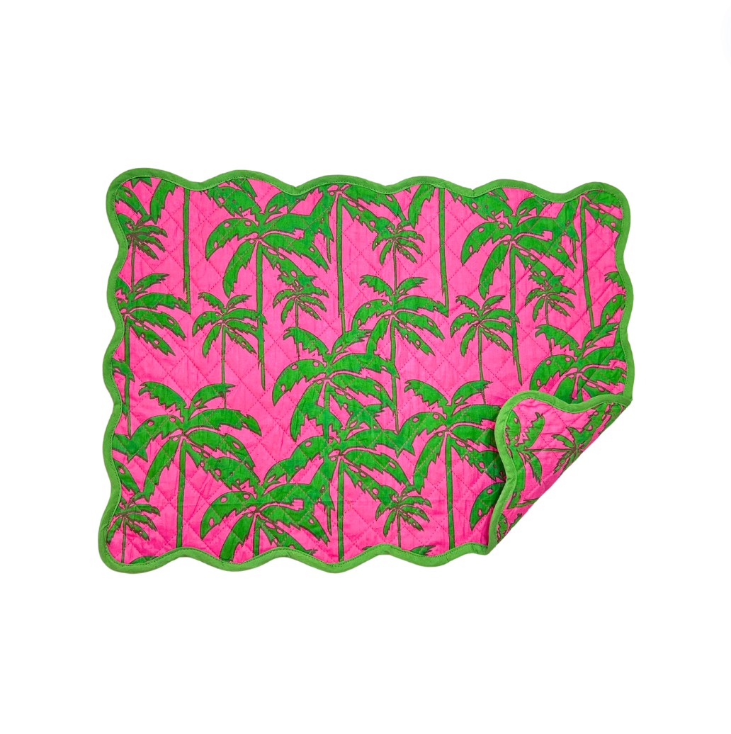 Quilted Placemat | Paradise Palm | Pink/Green image 1