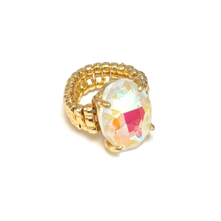 Oval Shape Glass Cocktail Cut Stretched Ring