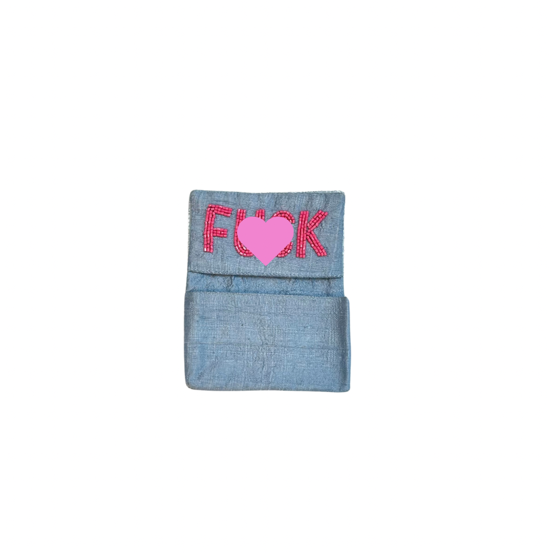 Beaded F**K Card Holder | Assorted Sizes | Periwinkle/Pink image 1