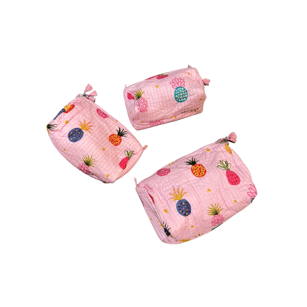 Quilted Cosmetic Bags | Happy Pineapples | Pink/Multi image 0